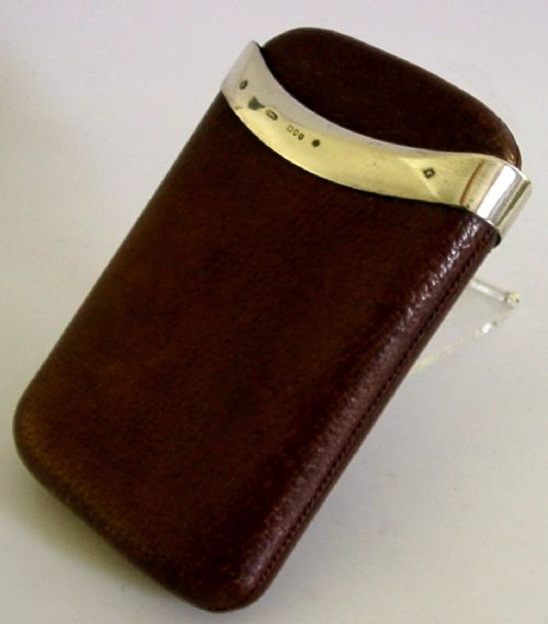 VICTORIAN 1890 LEATHER STERLING SILVER CIGAR CASE ANTIQUE - ADDITIONAL PHOTO 4