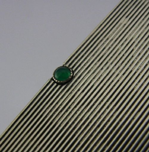 PRETTY 800 SOLID SILVER STAMP CASE HOLDER C1910 GREEN STONE SET DESK ANTIQUE - ADDITIONAL PHOTO 3