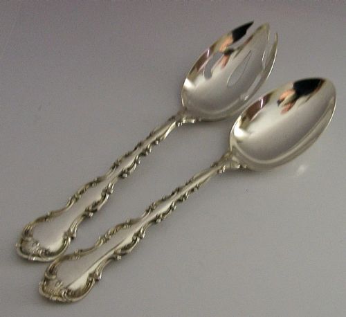 HEAVY 162G AMERICAN SOLID STERLING SILVER SALAD SERVERS C1890'S GORHAM - ADDITIONAL PHOTO 3