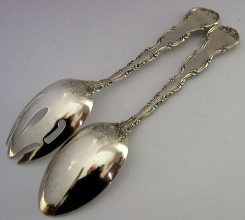 HEAVY 162G AMERICAN SOLID STERLING SILVER SALAD SERVERS C1890'S GORHAM - ADDITIONAL PHOTO 5