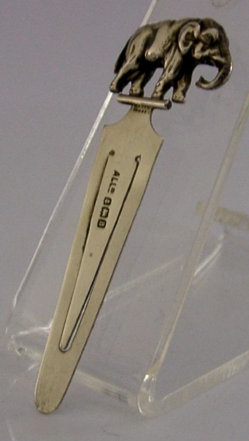 rare english solid sterling silver elephant bookmark 1926 antique - CATEGORY: ANTIQUE SILVER - DATED 1920