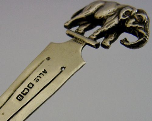 RARE ENGLISH SOLID STERLING SILVER ELEPHANT BOOKMARK 1926 ANTIQUE - ADDITIONAL PHOTO 1