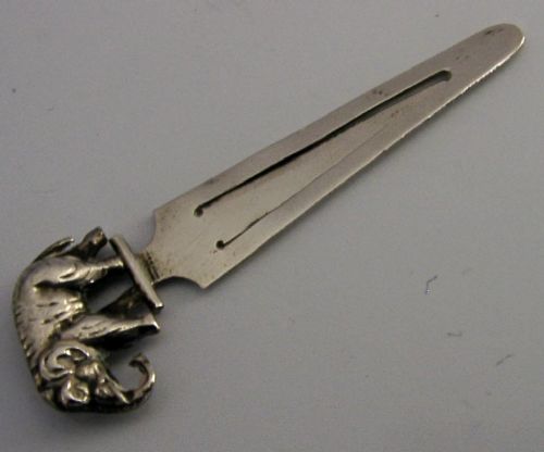 RARE ENGLISH SOLID STERLING SILVER ELEPHANT BOOKMARK 1926 ANTIQUE - ADDITIONAL PHOTO 3