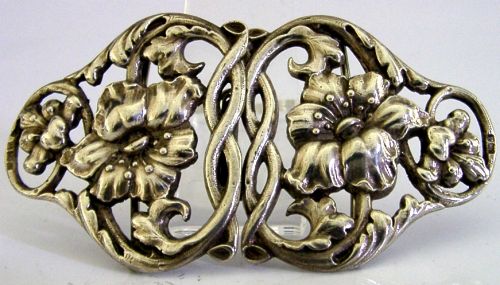 BEAUTIFUL ENGLISH CAST STERLING SILVER ART NOUVEAU BELT BUCKLE 1900 ANTIQUE