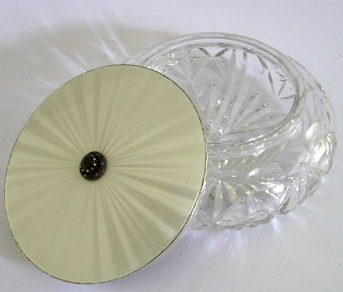 SUPERB VERY LARGE STERLING SILVER CUT GLASS ENAMLLED DRESSING TABLE POT JAR 1964 - ADDITIONAL PHOTO 3