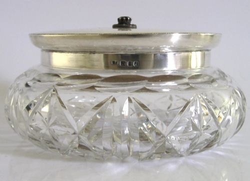 SUPERB VERY LARGE STERLING SILVER CUT GLASS ENAMLLED DRESSING TABLE POT JAR 1964 - ADDITIONAL PHOTO 5