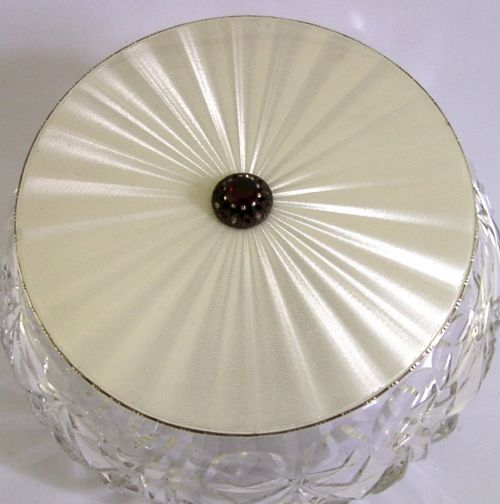 SUPERB VERY LARGE STERLING SILVER CUT GLASS ENAMLLED DRESSING TABLE POT JAR 1964 - ADDITIONAL PHOTO 6