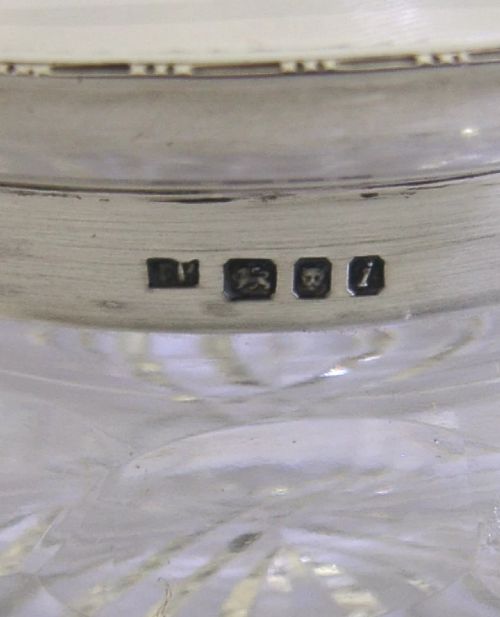 SUPERB VERY LARGE STERLING SILVER CUT GLASS ENAMLLED DRESSING TABLE POT JAR 1964 - ADDITIONAL PHOTO 9