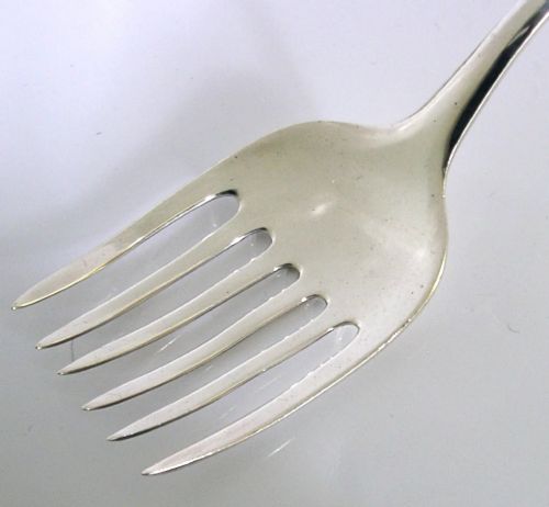 RARE HUGE 11 INCH ENGLISH GEORGIAN STERLING SILVER SERVING FORK 1776 ANTIQUE - ADDITIONAL PHOTO 1