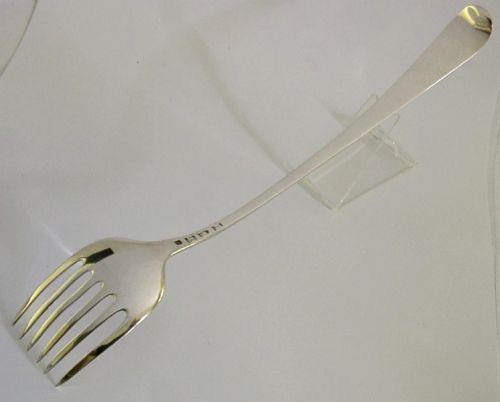 RARE HUGE 11 INCH ENGLISH GEORGIAN STERLING SILVER SERVING FORK 1776 ANTIQUE - ADDITIONAL PHOTO 3