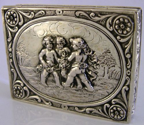 HEAVY 92G SUPERB GERMAN HANAU SOLID SILVER CHERUBS BOX C1920 ANTIQUE