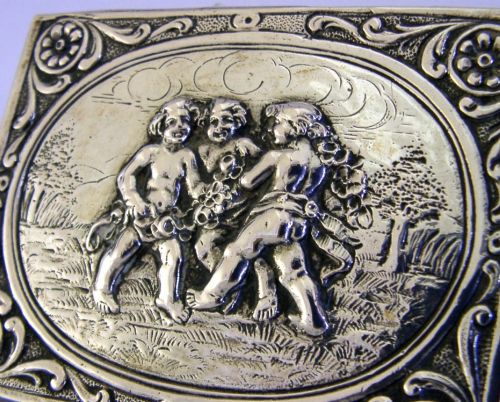 HEAVY 92G SUPERB GERMAN HANAU SOLID SILVER CHERUBS BOX C1920 ANTIQUE - ADDITIONAL PHOTO 1