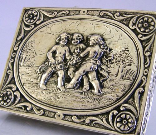 HEAVY 92G SUPERB GERMAN HANAU SOLID SILVER CHERUBS BOX C1920 ANTIQUE - ADDITIONAL PHOTO 3