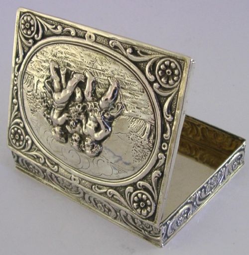 HEAVY 92G SUPERB GERMAN HANAU SOLID SILVER CHERUBS BOX C1920 ANTIQUE - ADDITIONAL PHOTO 4