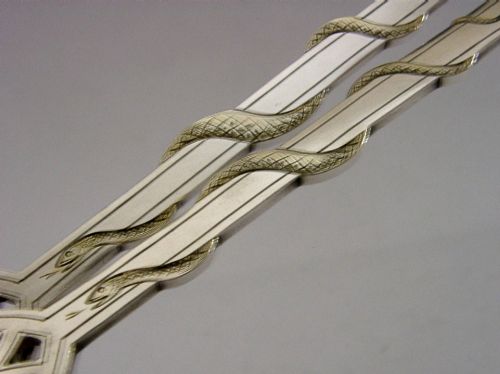 UNUSUAL PAIR OF SILVER PLATED SNAKE SERVING SPOONS C1880 ANTIQUE - ADDITIONAL PHOTO 2