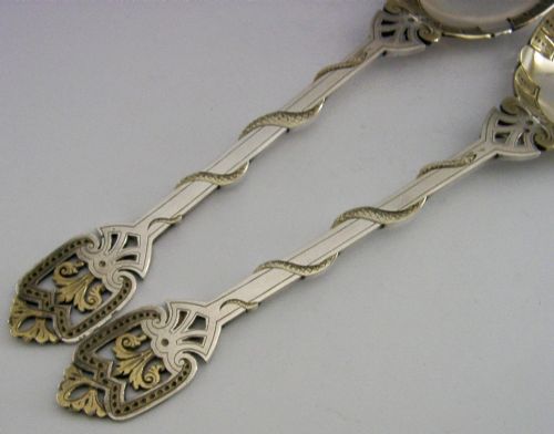 UNUSUAL PAIR OF SILVER PLATED SNAKE SERVING SPOONS C1880 ANTIQUE - ADDITIONAL PHOTO 4