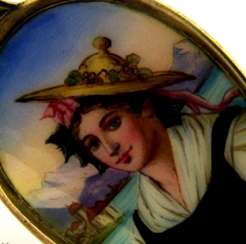 STUNNING SWISS SOLID SILVER ENAMEL PICTURE BOWL SOUVENIR SPOON C1910 ANTIQUE - ADDITIONAL PHOTO 2