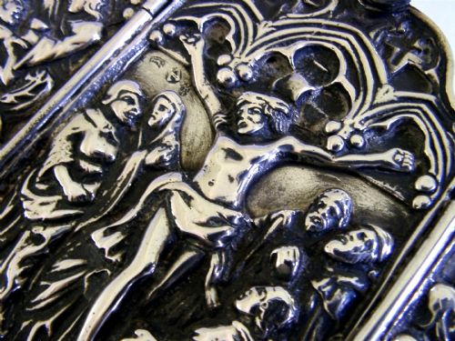 RARE 194G GERMAN HANAU SOLID SILVER TRAVEL CRUCIFIXION TRIPTYCH C1890 RELIGIOUS - ADDITIONAL PHOTO 2