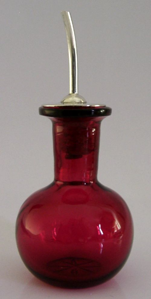 RARE STERLING SILVER CRANBERRY GLASS BITTERS BOTTLE 1928 ANTIQUE BARWARE - ADDITIONAL PHOTO 2