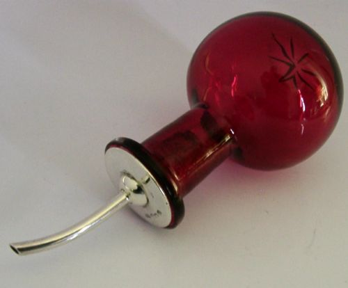 RARE STERLING SILVER CRANBERRY GLASS BITTERS BOTTLE 1928 ANTIQUE BARWARE - ADDITIONAL PHOTO 3