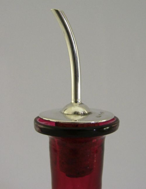 RARE STERLING SILVER CRANBERRY GLASS BITTERS BOTTLE 1928 ANTIQUE BARWARE - ADDITIONAL PHOTO 4