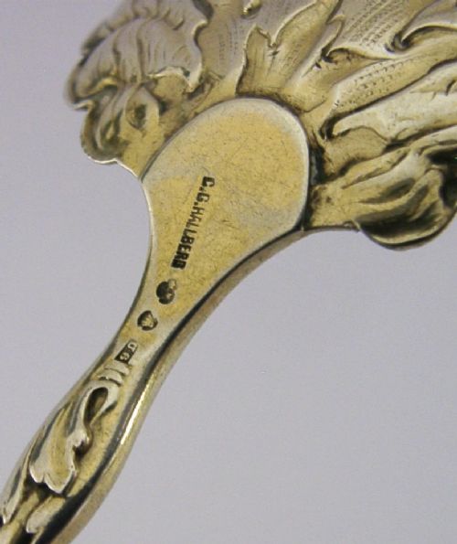 SWEDISH SOLID SILVER NATURALISTIC SERVING SPOON 1898 ANTIQUE 46G SWEDEN - ADDITIONAL PHOTO 9