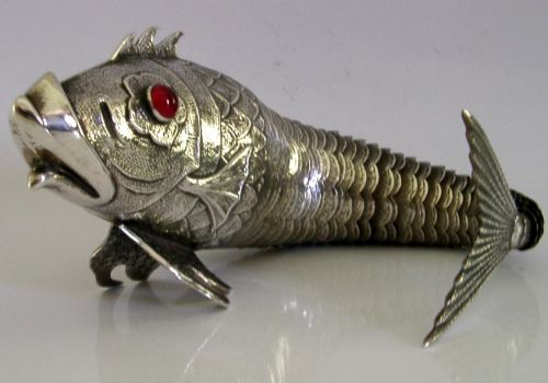 RARE 274G LARGE 12 INCH SPANISH 915 SILVER ARTICULATED FISH C1950 SPAIN ANIMAL