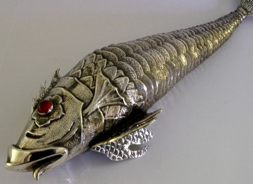 RARE 274G LARGE 12 INCH SPANISH 915 SILVER ARTICULATED FISH C1950 SPAIN ANIMAL - ADDITIONAL PHOTO 2