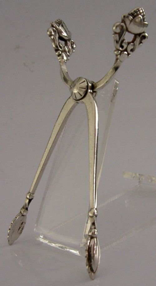 GEORG JENSEN STERLING SILVER SUGAR TONGS NIPS 1958 ACORN PATTERN