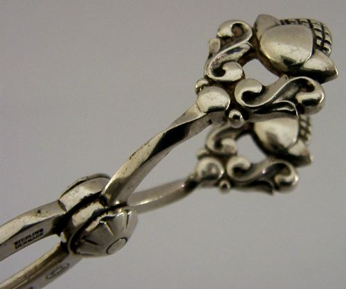 GEORG JENSEN STERLING SILVER SUGAR TONGS NIPS 1958 ACORN PATTERN - ADDITIONAL PHOTO 1