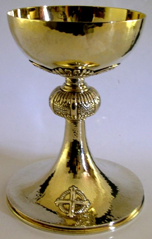 STUNNING LARGE 454G ENGLISH STERLING SILVER GILT CHALICE CUP 1964 RELIGIOUS