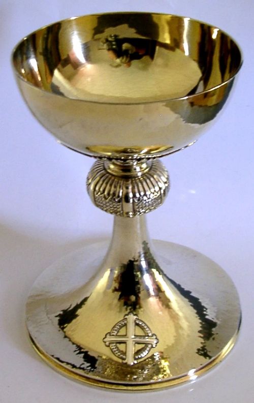 STUNNING LARGE 454G ENGLISH STERLING SILVER GILT CHALICE CUP 1964 RELIGIOUS - ADDITIONAL PHOTO 2