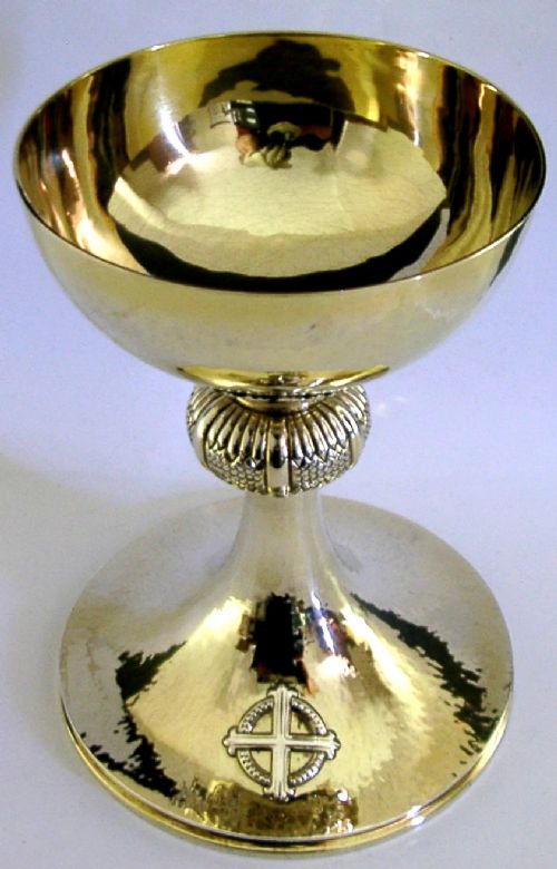 STUNNING LARGE 454G ENGLISH STERLING SILVER GILT CHALICE CUP 1964 RELIGIOUS - ADDITIONAL PHOTO 5