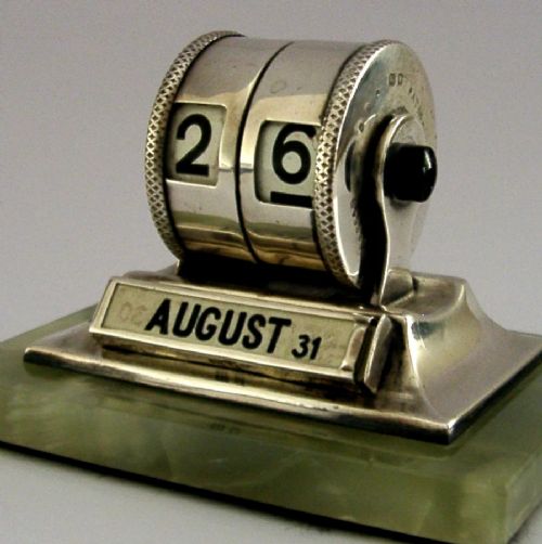 STYLISH STERLING SILVER GREEN ONYX DESK CALENDAR 1931 ART DECO 162G - ADDITIONAL PHOTO 1