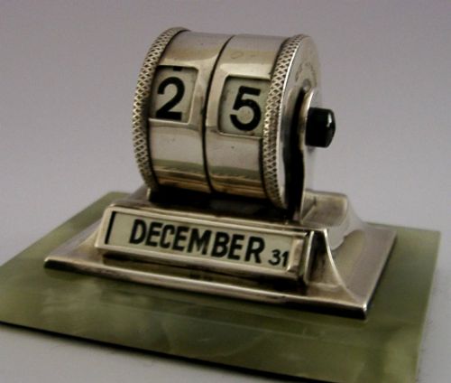 STYLISH STERLING SILVER GREEN ONYX DESK CALENDAR 1931 ART DECO 162G - ADDITIONAL PHOTO 5