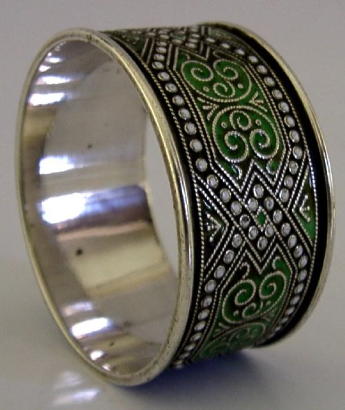 NORWEGIAN STERLING SILVER ENAMEL NAPKIN RING C1900 ANTIQUE 32G NORWAY MH