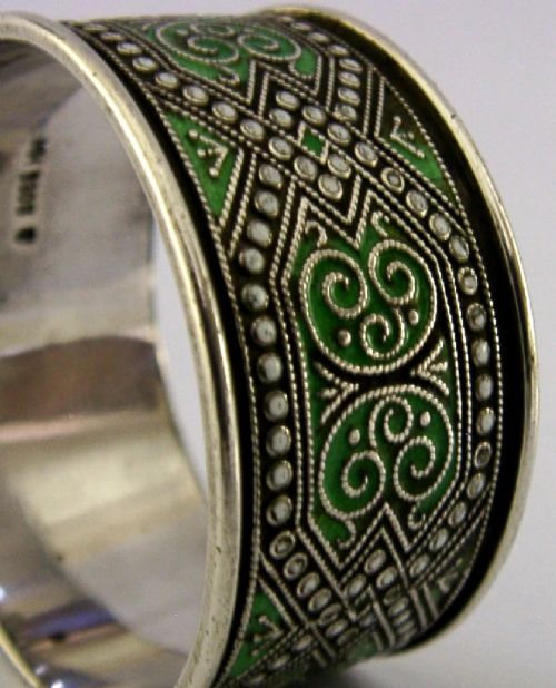 NORWEGIAN STERLING SILVER ENAMEL NAPKIN RING C1900 ANTIQUE 32G NORWAY MH - ADDITIONAL PHOTO 1