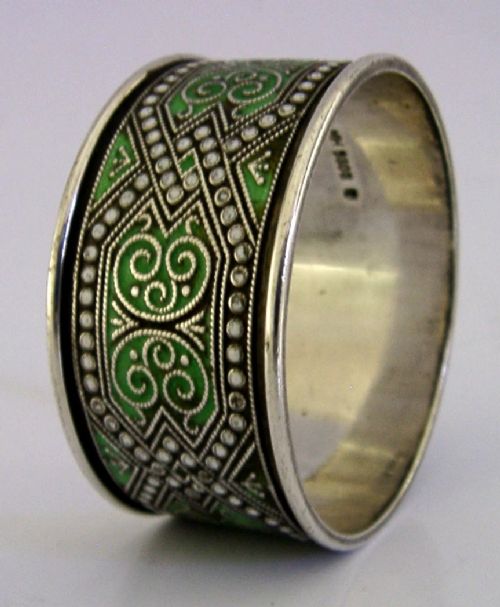 NORWEGIAN STERLING SILVER ENAMEL NAPKIN RING C1900 ANTIQUE 32G NORWAY MH - ADDITIONAL PHOTO 3