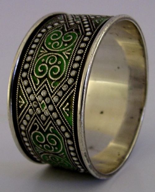 NORWEGIAN STERLING SILVER ENAMEL NAPKIN RING C1900 ANTIQUE 32G NORWAY MH - ADDITIONAL PHOTO 4