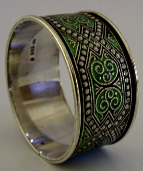 NORWEGIAN STERLING SILVER ENAMEL NAPKIN RING C1900 ANTIQUE 32G NORWAY MH - ADDITIONAL PHOTO 5