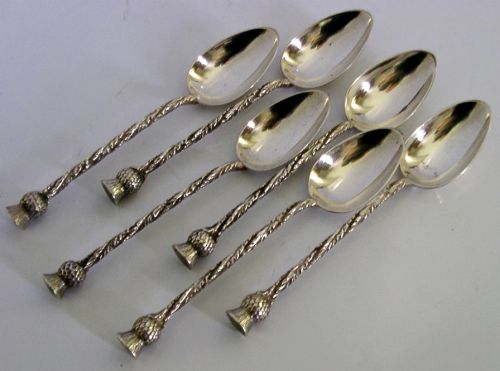 GLASGOW EXHIBITION STERLING SILVER SCOTTISH THISTLE SPOONS 1885 CASED ANTIQUE - ADDITIONAL PHOTO 3