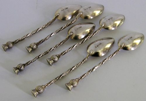 GLASGOW EXHIBITION STERLING SILVER SCOTTISH THISTLE SPOONS 1885 CASED ANTIQUE - ADDITIONAL PHOTO 5