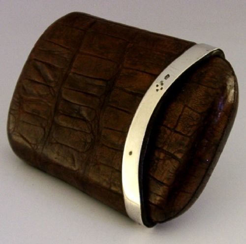 QUALITY CROCODILE SKIN STERLING SILVER MOUNTED CIGAR CASE 1877 VICTORIAN ANTIQUE - ADDITIONAL PHOTO 2