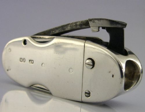 STUNNING STERLING SILVER CIGAR CUTTER MULTI TOOL VESTA CASE 1886 ANTIQUE