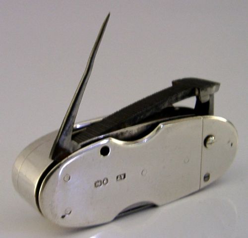 STUNNING STERLING SILVER CIGAR CUTTER MULTI TOOL VESTA CASE 1886 ANTIQUE - ADDITIONAL PHOTO 3