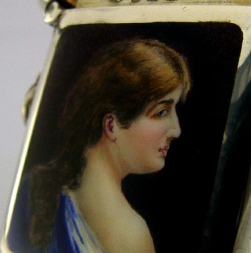 STUNNING STERLING SILVER ENAMEL HAND PAINTED VESTA CASE 1906 ANTIQUE - ADDITIONAL PHOTO 1
