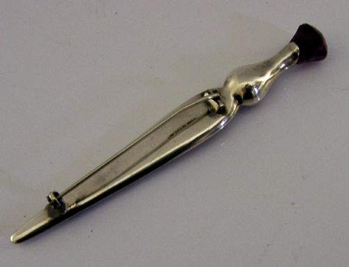 375 INCH STERLING SILVER AGATE AMETHYST SCOTTISH THISTLE KILT PIN BROOCH C1950S - ADDITIONAL PHOTO 3