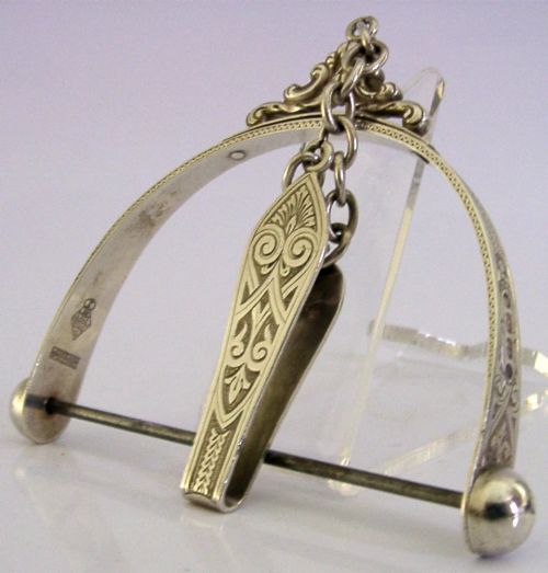 STUNNING STERLING SILVER THREAD STRING HOLDER ANTIQUE CHATELAINE 1876 SEWING