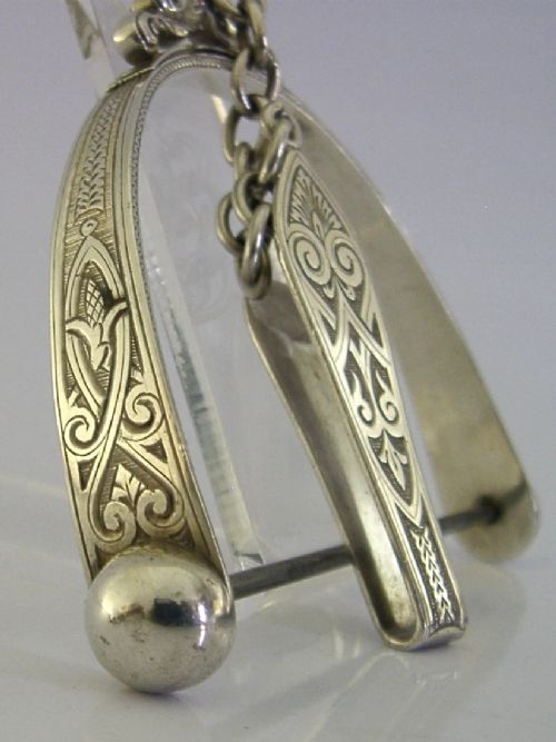STUNNING STERLING SILVER THREAD STRING HOLDER ANTIQUE CHATELAINE 1876 SEWING - ADDITIONAL PHOTO 2