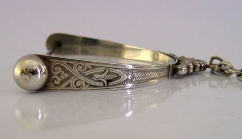 STUNNING STERLING SILVER THREAD STRING HOLDER ANTIQUE CHATELAINE 1876 SEWING - ADDITIONAL PHOTO 7